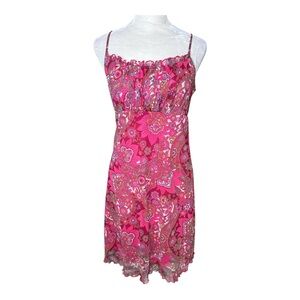 Vintage Y2K Babydoll Dress Size Medium Pink Floral Sleeveless Lettuce Hem